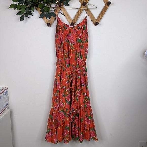 Rhode Lea Bouquet Red Floral Midi Dress Size XS - Picture 2 of 6